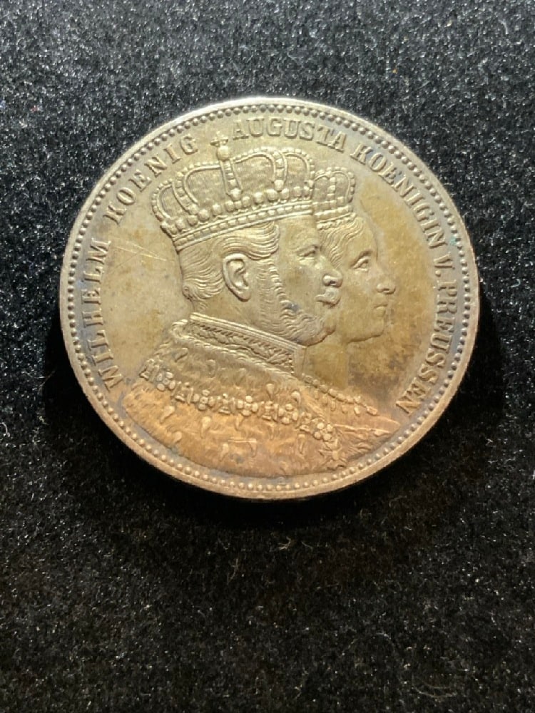 1861 Silver Prussian Coronation Thaler: 1901 Silver Prussian 2 Mark Coin. King Wilhelm I.90% Silver. Total weight: 18.52 Grams.33 mm