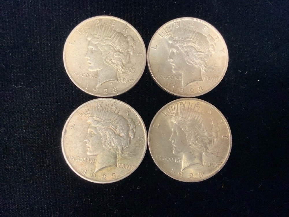 Four (4) 1923 Silver Peace Dollars (1 of 2)