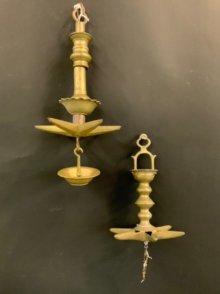 Two (2) Antique Judaica BrassHanging Sabbath Oil Lamps (Judensterns) (1 of 6)