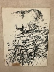 Harold Baumbach (American, 1903-2022)Medium: Pen in ink. Dimensions: 10 1/2?? x 8?? and 17 1/2: Harold Baumbach (American, 1903-2022)Medium: Pen in ink. Dimensions: 10 1/2” x 8” and 17 1/2” x 15”