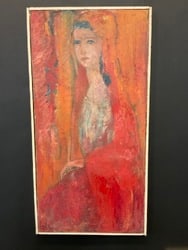 Rose Hansburg 1960's Abstract Oil Portrait Painting.Dimensions: 32?? x 14 1/2?? and 37?? x 19: Rose Hansburg 1960's Abstract Oil Portrait Painting.Dimensions: 32” x 14 1/2” and 37” x 19”