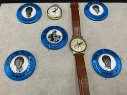 Beatles Pin Backs with Political Pocket Watch and Compass. As seen in photograph preview. (1 of 4)