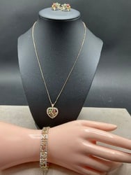 Multi Gemstone Sterling Jewelry Set.Bracelet 7 1/4??.Necklace 18??.Earrings 3/4??.: Multi Gemstone Sterling Jewelry Set.Bracelet 7 1/4”.Necklace 18”.Earrings 3/4”.