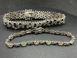 Two (2) Sterling Silver Rhinestone and Gemstone Bracelets (1 of 3)