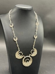 Vintage Egyptian Silver Scarab Necklace: Vintage Egyptian Silver Scarab Necklace.Dimensions: 19” Length.3 1/4” x 1 3/4” largest scarab.Total weight: 28 grams.