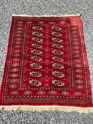 Mid 20th Century Turkoman Carpet 4ft X 2ft 8": Mid 20th Century Turkoman Carpet 4ft X 2ft 8". Great color, edge fraying seen in one area in image at top right side. Please see photograph preview.