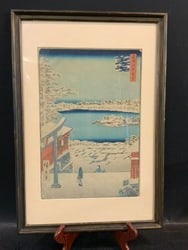 “Hilltop View, Yushima Tenjin Shrine?? - Utagawa Hiroshige: Hilltop View, Yushima Tenjin Shrine - Utagawa Hiroshige. This is part of the iconic series “One Hundred Views of Edo” Japanese Woodblock PrintDimensions: 19” x 13”