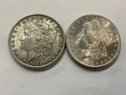 Two (2) 1881 U.S. Morgan Silver Dollars: Two (2) 1881 U.S. Morgan Silver Dollars. Philadelphia and San Francisco Mints.