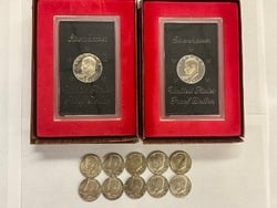 (2) Brown Box 1971-S Silver Eisenhower Dollars Plus (10) 40% Silver Kennedy Halves (1 of 4)