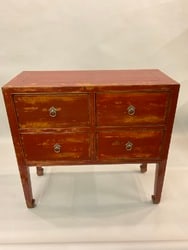 Four (4) Drawer Chinese Red Lacquered Chest: Four (4) Drawer Chinese Red Lacquered Chest. Contemporary. Dimensions: 32” x 34” x 14 1/4”