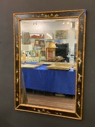 Oriental Black Lacquered Wall Mirror: Oriental Black Lacquered Wall Mirror. Dimensions: 41” x 29”