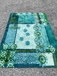 1960's Sea Blue and Green MCM Shag Carpet 7ft 8" X 5ft 1" (1 of 6)