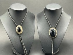 Two (2) Sterling Silver Mexican Onyx Western Bolos (1 of 4)