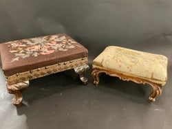 (2) Antique Needlepoint Foot Stools (1 of 7)