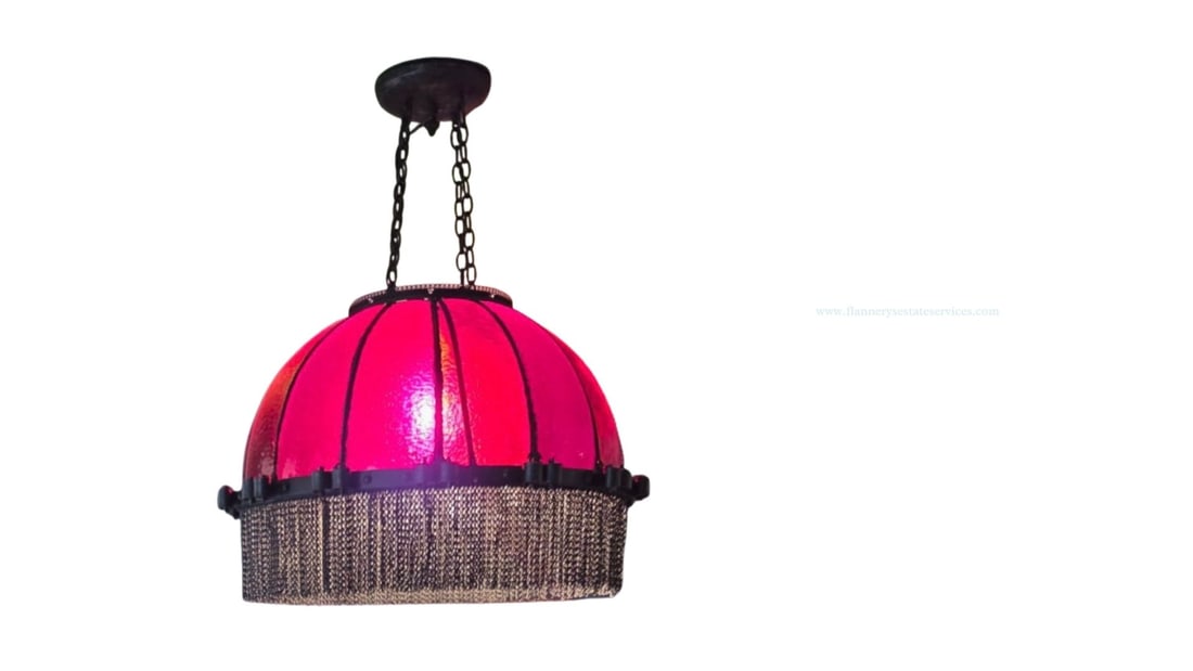 Period Cast Iron and Red Slag Glass "Moorish Style" Chandelier (1 of 10)