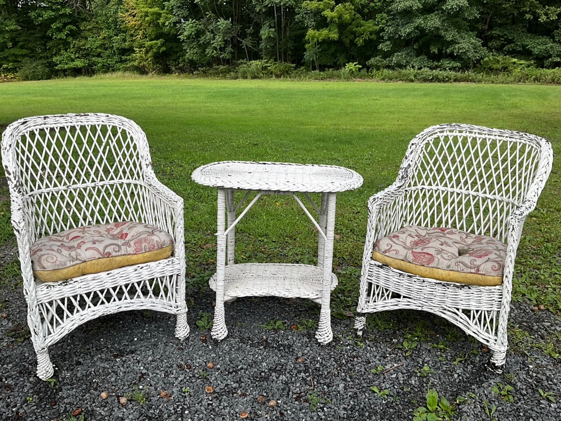 A Pair, Vintage Wicker Chairs and Table (1 of 7)