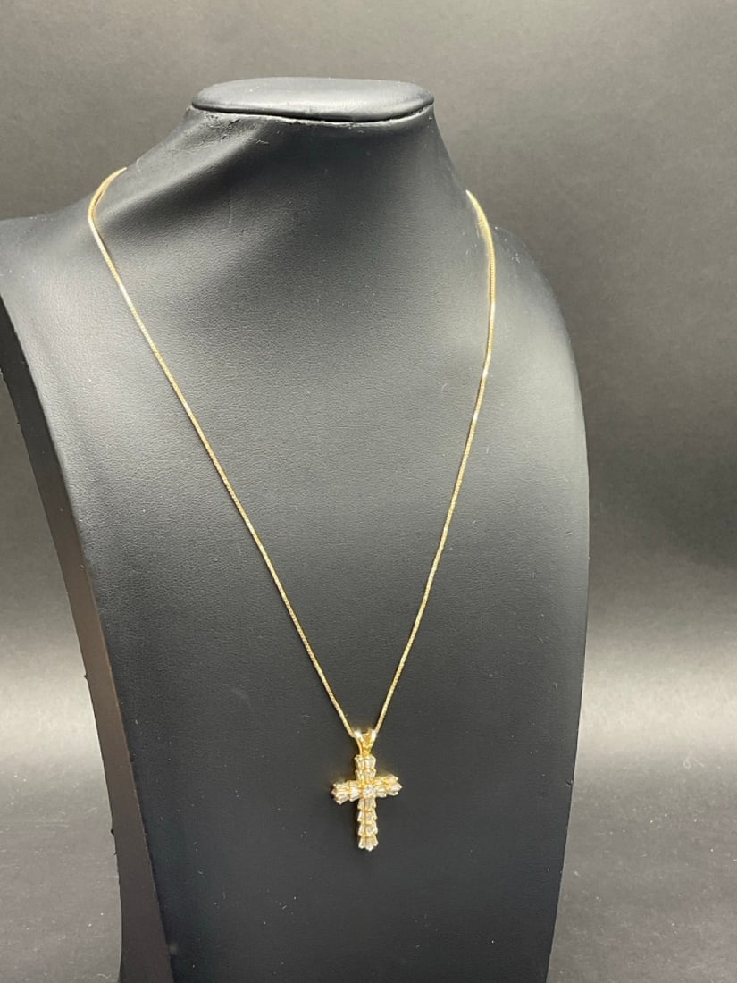 14K Yellow Gold Diamond Cross Pendant with Box Link Chain (1 of 4)
