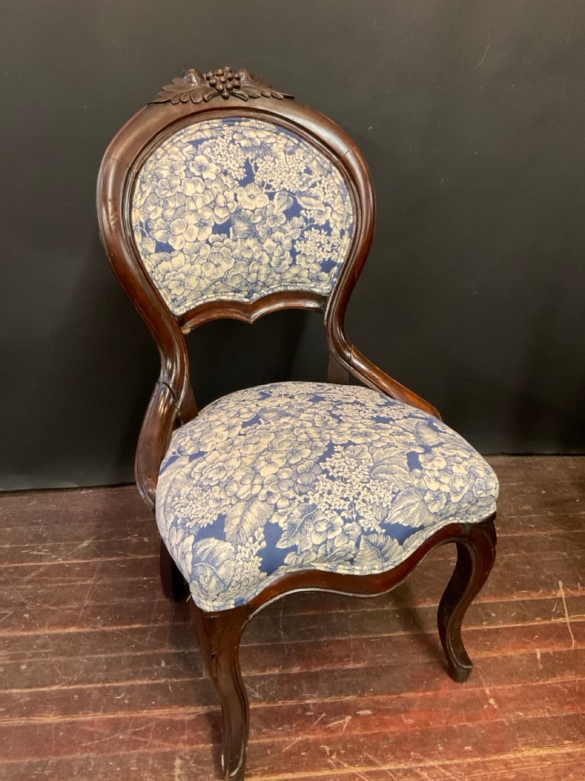 Victorian Walnut Blue Upholstered Parlor Chair (1 of 3)