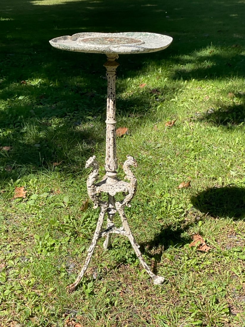 19th Century Iron Stand w/ Three Figural Grriffons at base. Severe paint chipping noted. Restoration: 19th Century Iron Stand w/ Three Figural Grriffons at base. Severe paint chipping noted. Restoration needed. Dimensions: 30" X 13 1/2"