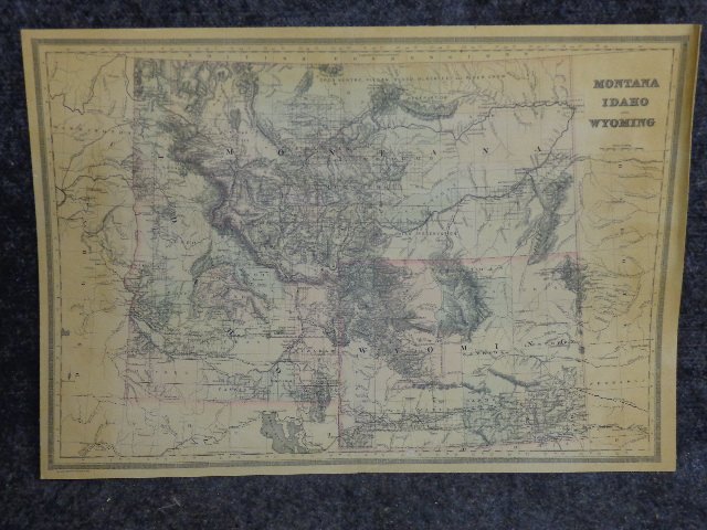 Map of Montana, Idaho and Wyoming; William M. Bradley: Map of Montana, Idaho and Wyoming; William M. Bradley and Brother, 1889. Dimensions: 14 1/4" X 21 1/4" Note: Linen Backed Inv.16