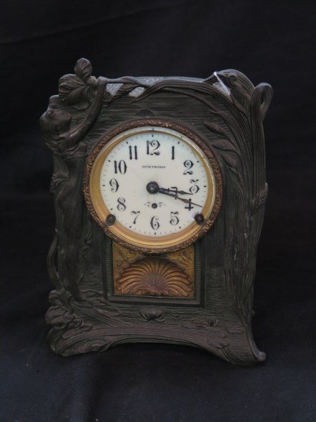 Seth Thomas Art Nouveau Mantle Clock Cast Iron: Seth Thomas Art Nouveau Mantle Clock Cast Iron Dimension: 11" H Inv 196