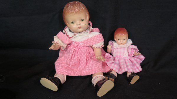 Patsy & Patsyette Composition Dolls: Patsy & Patsyette Composition Dolls. One marked Joan/Effanbee Patsyette. Measures 16" H and 9" H.Inv.49