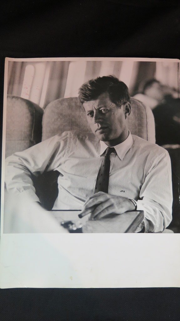 Jacques Lowe signed J.F.K. Photograph: Jacques Lowe signed Photograph J.F.K. - Measures 11" x 14", Some red ink blotches noted top left and crease mid right noted, please see preview, Signed with stamp.
