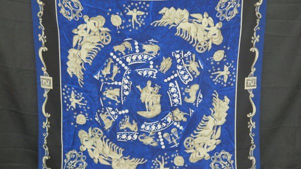 Fendi Zodiac Pattern Designer Silk Scarf.. Italy: A Fendi Zodiac pattern silk scarf. Signed, Made in Italy.Dimensions: 33"X 33" square. Inv.351