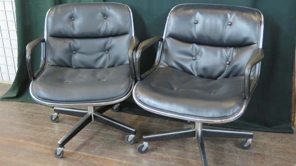 Vintage Knoll International Signed Black Office Chairs: 2 Vintage Knoll International office arm chairs. Good condition. Original upholstery. Signed. No holes or tears. Dimensions: 32"h X 26"w X 27"d.