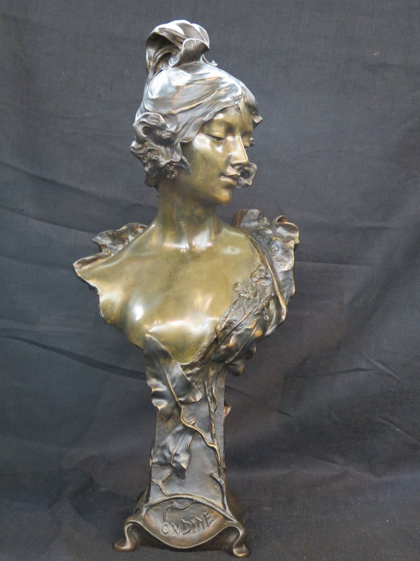 Henri Jacobs, French 19th Century Bronze "Ondine": Henri Jacobs (French 19th Century). "Ondine" Bronze Art Nouveau Female. Signed at side and titled at front. Excellent patina. C.1890 Dimensions: 20.5" X 9.5"