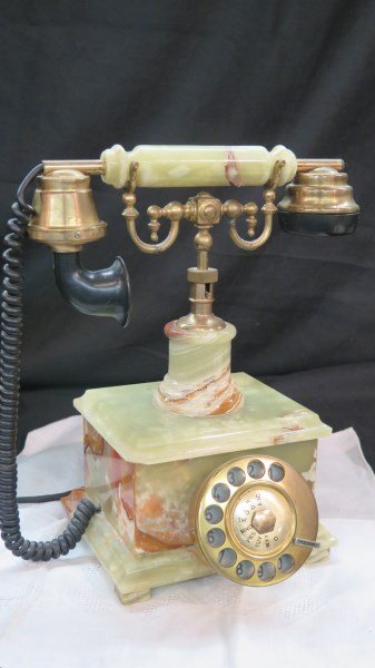 Italian Alabaster Telephone: An Italian Alabaster Telephone. Converted for U.S. Use. Dimensions: 13" X 10"