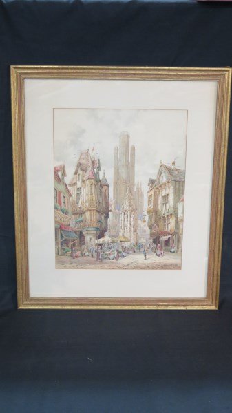 Henry Schafer 1854-1915 Watercolor Normandy France: Artist: Henry Thomas Schafer 1854-1915.Watercolor Titled: Place de la Troix de St. Pierre Roven Normandy.Dimensions: 17 1/4" X 13 1/2"Provenance: 5th Ave. Manhattan Estate Inv. 145