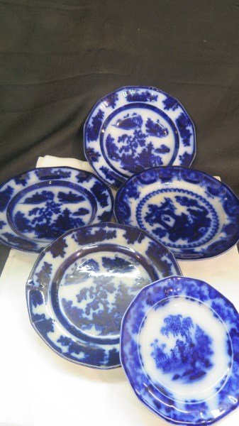 5 Flow Blue Plates and Bowl, Chapoo, Scinde, Oregon (1 of 8)