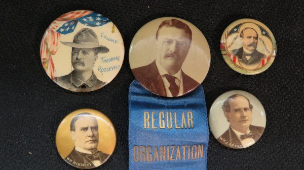 Political Buttons Teddy Roosevelt, Parker, Bryan, (1 of 6)