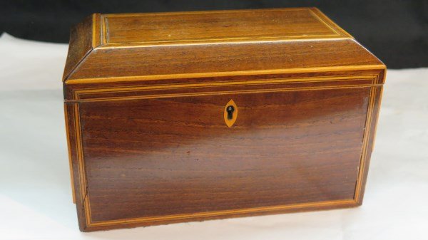 George III Mahogany Veneered Satinwood Tea Caddy (1 of 4)