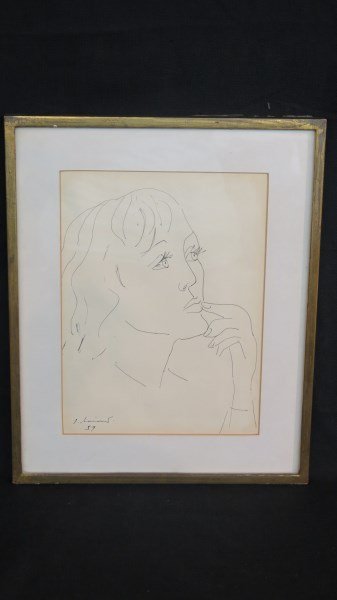 Juan Soriano 1920-2006 (Mexico) Ink on Paper: Juan Soriano 1920-2006 (Mexico) Ink on Paper - "Cabeza de Mujer" Executed 1959 Ink on paper Juan Soriano (Mexican, b.1920, d.2006) Signed J. Soriano and dated '59 at lower left. Matted and framed.Dime