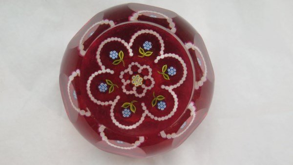 Perthshire Cranberry Faceted Glass Paperweight (1 of 4)