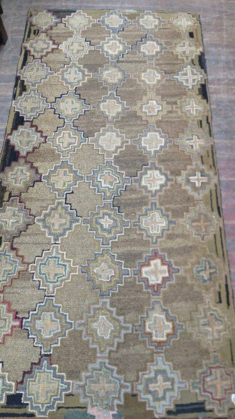 Antique American Hook Rug, Geometric (1 of 4)