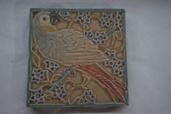 Rookwood Pottery Tile with Perched Parrot (1 of 3)