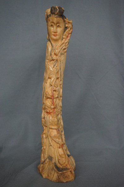 Antique Chinese Bone Carved Shoulao Statue: An antique Chinese bone carved Shoulao Statue. Dimensions: 13" Height.