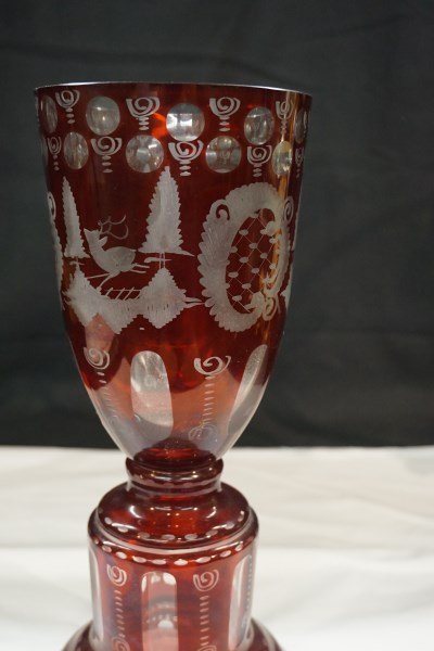 Antique Bohemian Ruby Cut To Clear Vase (1 of 5)
