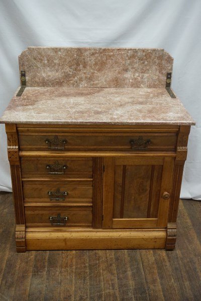 American Victorian Eastlake Walnut Marble Top Washstand Oct 26