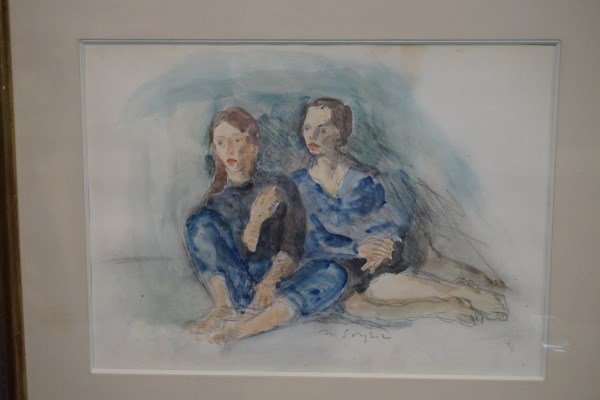 Moses Soyer (American, 1899-1974) Figures: Untitled: Seated figuresArtist: Moses Soyer (American, b.1899-d.1974)Signed lower right.Watercolor on paper. Dimensions: 14" X 19.5"Matted in gilt frame.Provenance: The Fox Gallery, New YorkA Greenwic