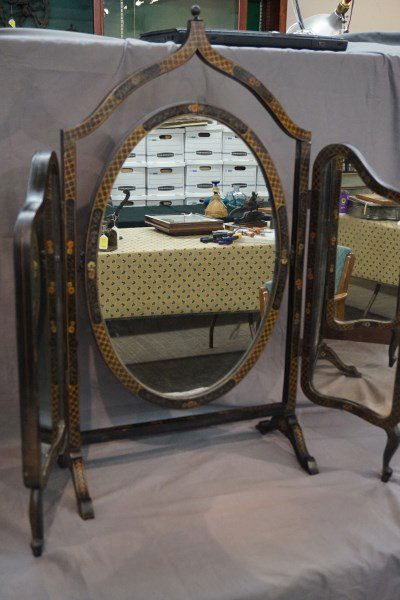 19th Century Black Lacquered English Tri-Mirror (1 of 10)