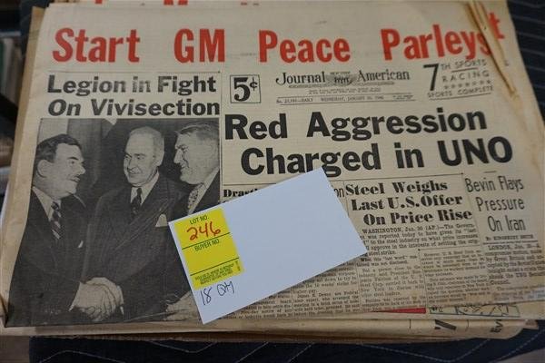 20 Qty Newspapers: Journal American, NY Post, NY: A grouping of 20 estate library newspapers as seen in photograph preview. Pertaining to: WWII Newspapers