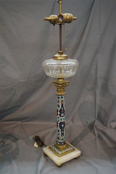 French Champleve Bronze and Onyx Banquet Lamp (1 of 4)