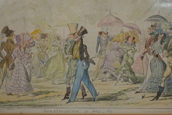 Cruikshank, Monstrosities of 1824 Fashion: Monstrosities of 1824 (Plate 7)Etched by George Cruikshank Published by Tho McClean Haymarket Street Aug. 1st, 1835Dimensions: 13.5" X 9.75"Provenance: Estate of Fred and Pepper Golden.Westport, CT In