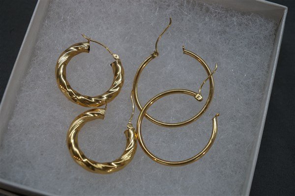 Two (2) Pairs 14K Gold Hoop Earrings. (1 of 1)