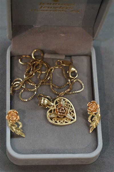 14K Yellow and Rose Gold Necklace, Pendant & Earrings (1 of 2)
