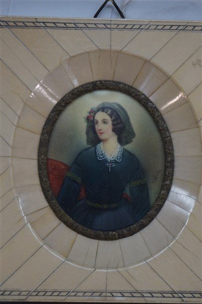 Oil Miniature "Lola Montez" French 19th Century: A Miniature oil painting of "Lola Montez" French 19th century. Illegibly signed. Dimensions: 2" X 1.75"